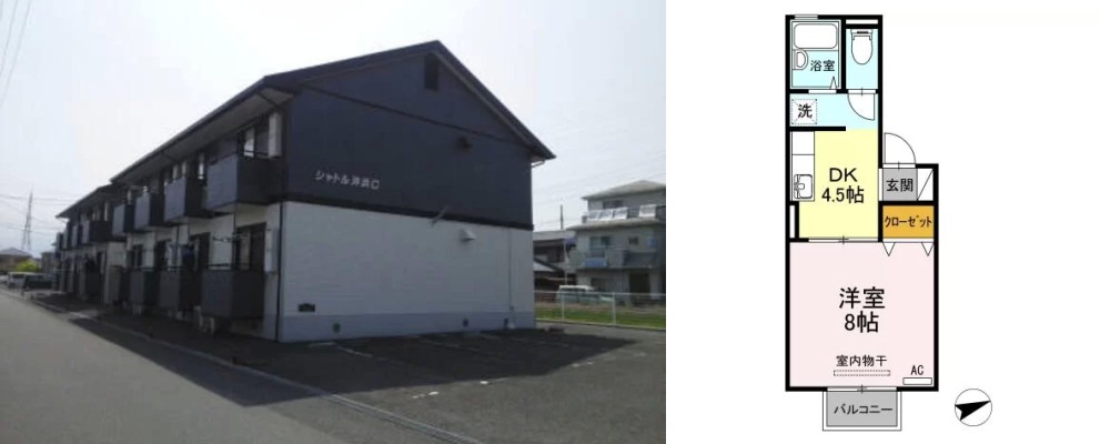 シャトル沖浜 C棟 C202の外観と間取り図