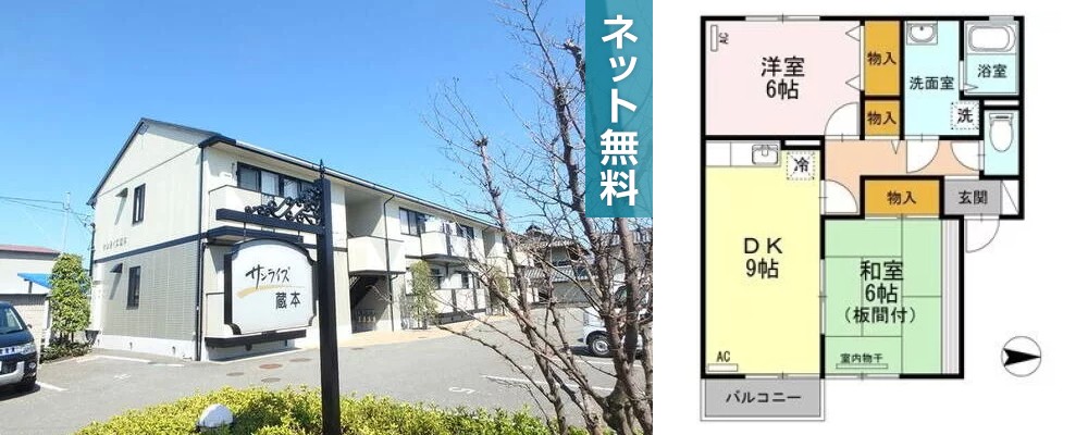 サンライズ蔵本 203の外観と間取り図