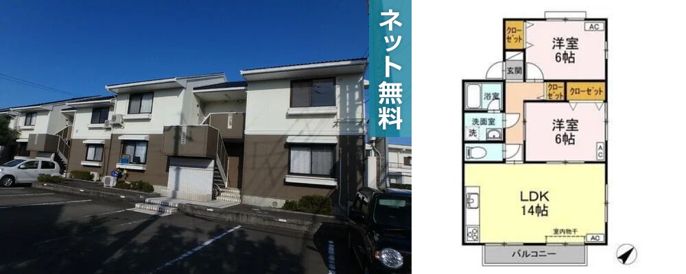 セジュール吉岡 E棟 E201の外観と間取り図