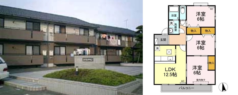 コスモタウン D棟 D101の外観と間取り図