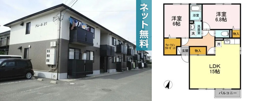 アムール21 B棟 B103の外観と間取り図