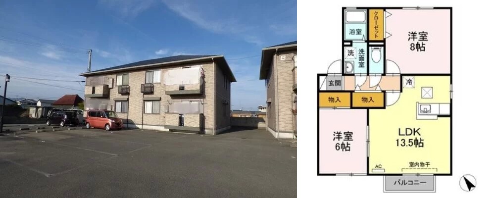 サンコート A棟 A101の外観と間取り図