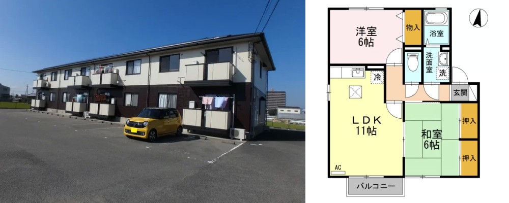 セレクト川内 A棟 A105の外観と間取り図