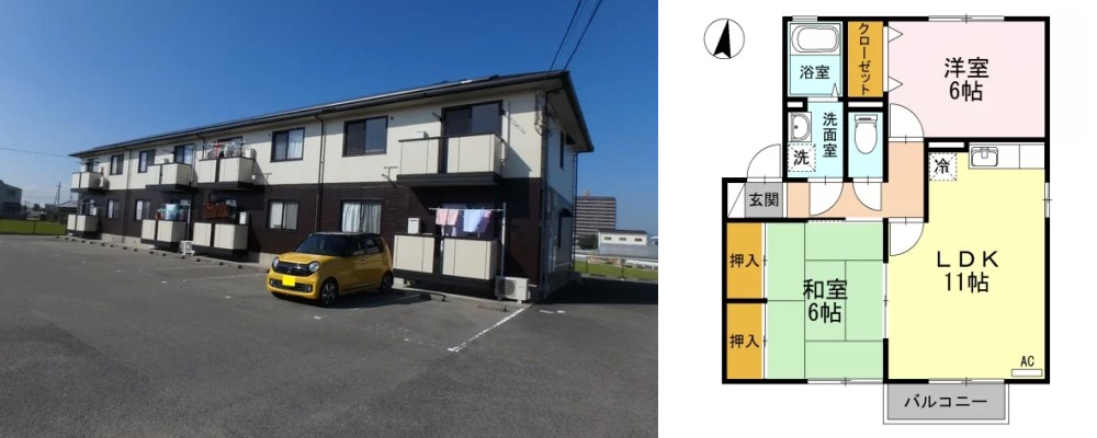 セレクト川内 A棟 A201の外観と間取り図