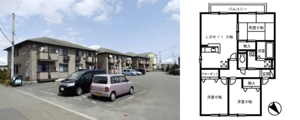 サンコート C棟 C201の外観と間取り図