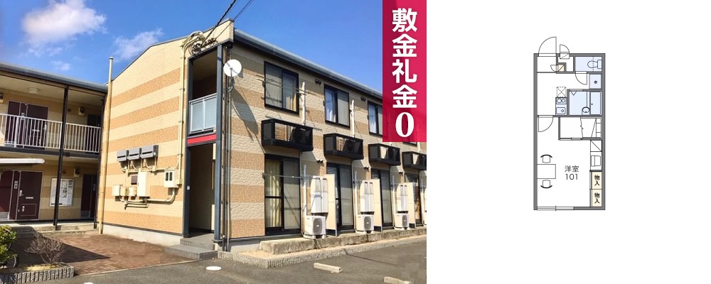 レオパレスタウンコート南矢三II 107の外観と間取り図