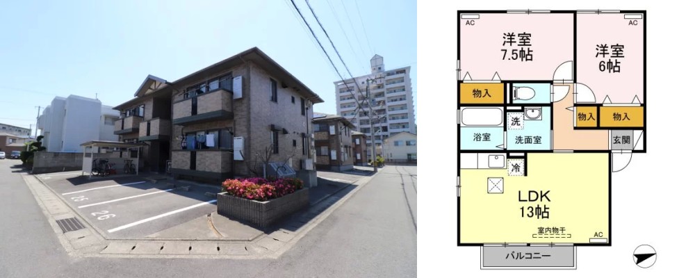 リビングタウン鳴門 C棟 C101の外観と間取り図