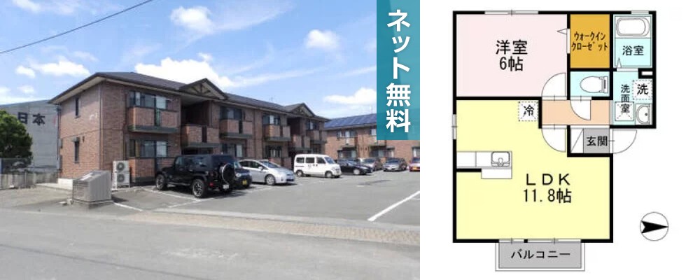 ルピナ B棟 B201の外観と間取り図
