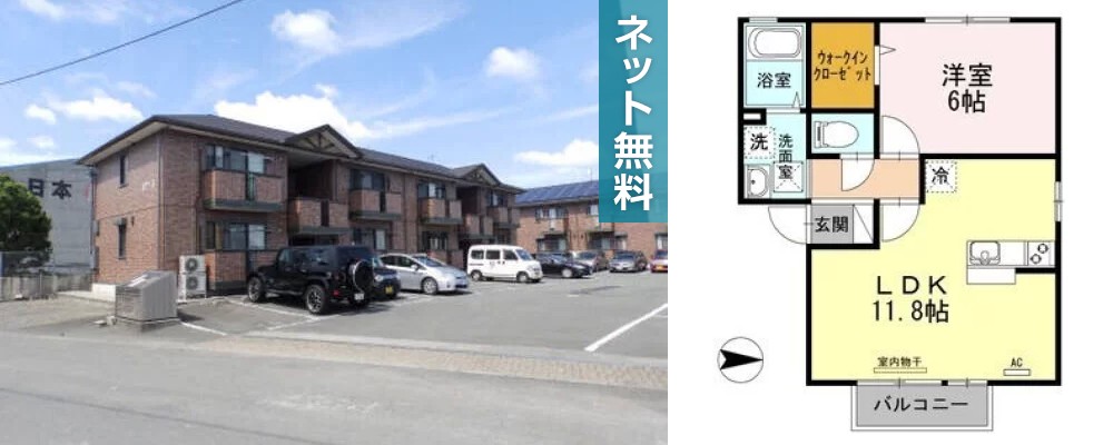 ルピナ B棟 B205の外観と間取り図