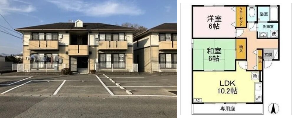 ラポール宮内 A棟 A101の外観と間取り図