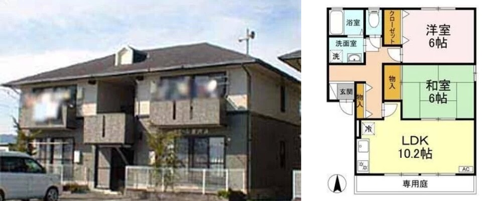 ラポール宮内 A棟 A102の外観と間取り図
