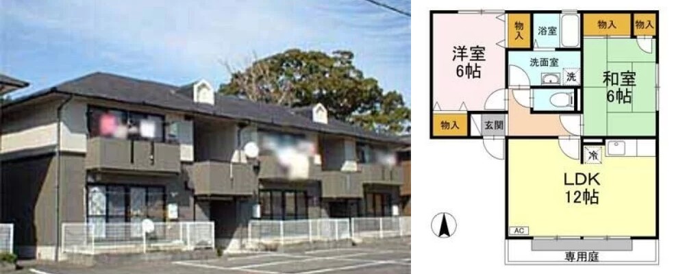 ラポール宮内 B棟 B103の外観と間取り図