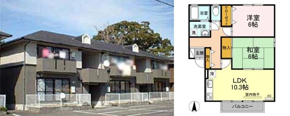 ラポール宮内 B棟 B202の外観と間取り図