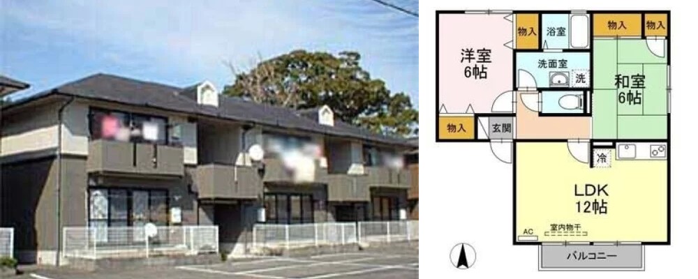 ラポール宮内 B棟 B203の外観と間取り図