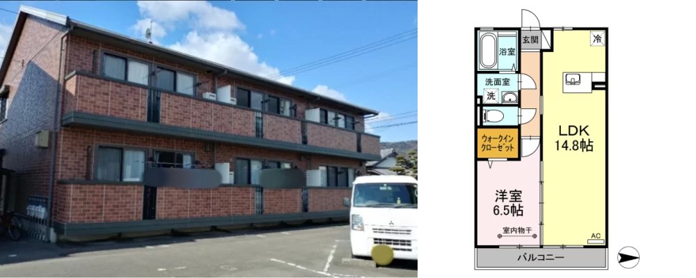 ウィルモア夷山 B棟 B202の外観と間取り図