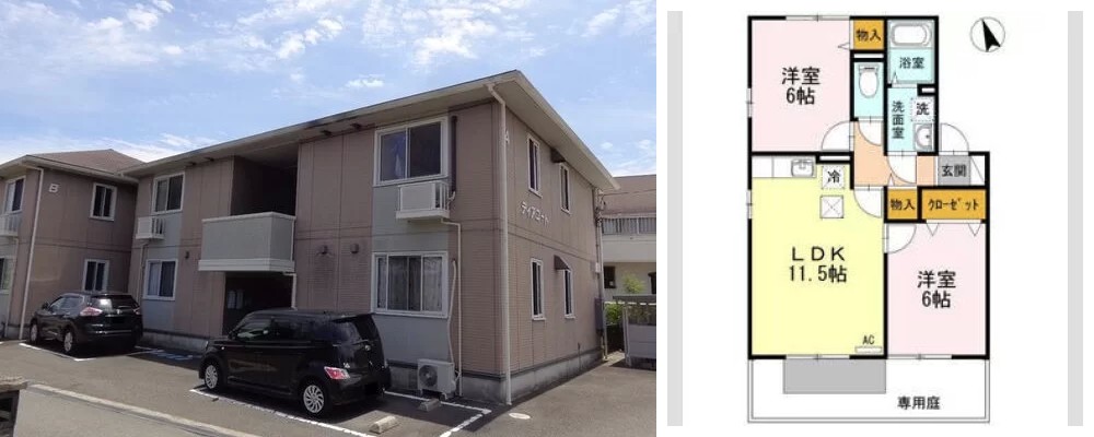 ディアコート A棟 A102の外観と間取り図
