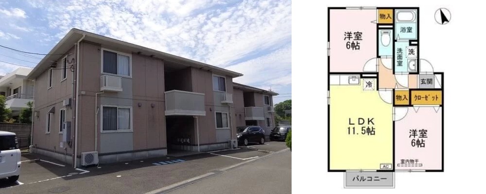 ディアコート B棟 B202の外観と間取り図