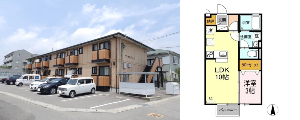 ヴィラセゾンIII 105の外観と間取り図