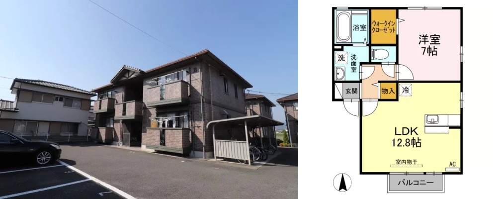 ウィルコート B棟 B202の外観と間取り図