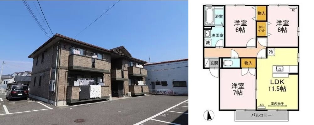 ウィルコート E棟 E202の外観と間取り図