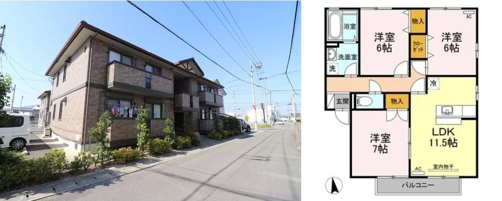 ウィルコート F棟 F202の外観と間取り図