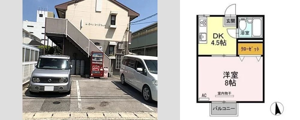 コーポライブラリー B棟 B103の外観と間取り図