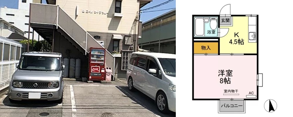 コーポライブラリー B棟 B104の外観と間取り図