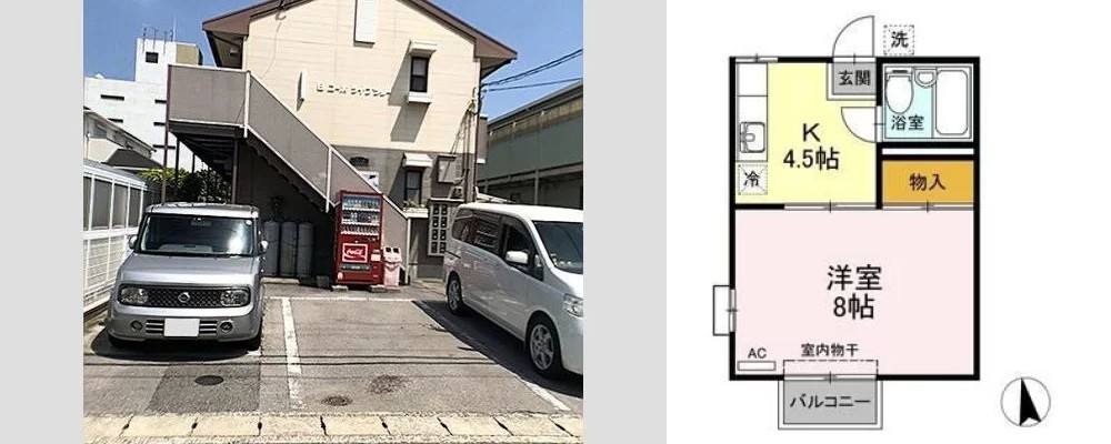 コーポライブラリー B棟 B201の外観と間取り図