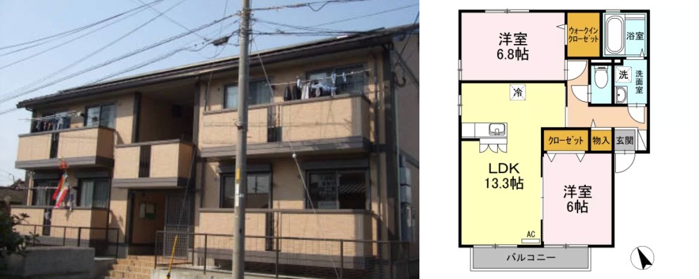 ディアコート K A棟 A201の外観と間取り図