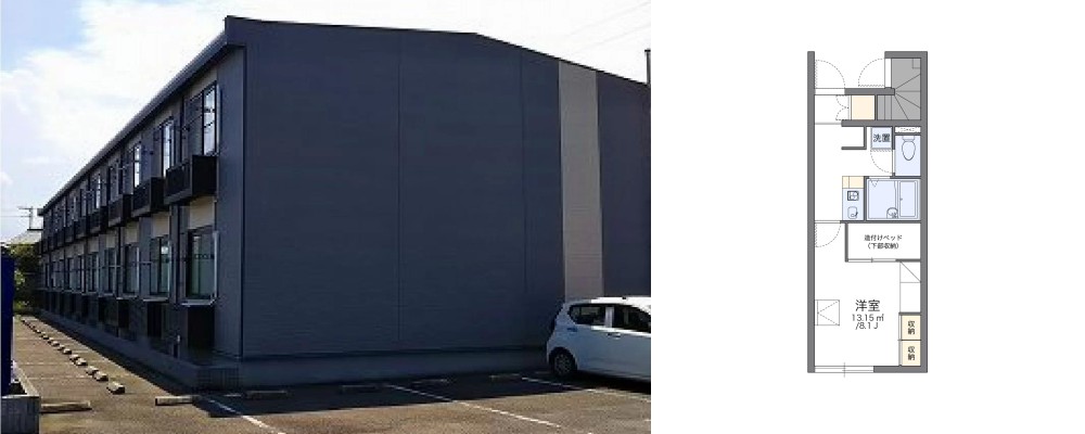 レオパレスフローリッシュ I 107の外観と間取り図