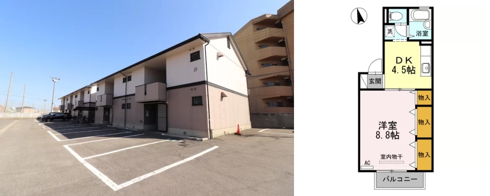 ドミール古川 B棟 B201の外観と間取り図