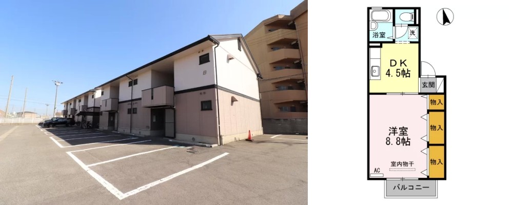 ドミール古川 B棟 B202の外観と間取り図