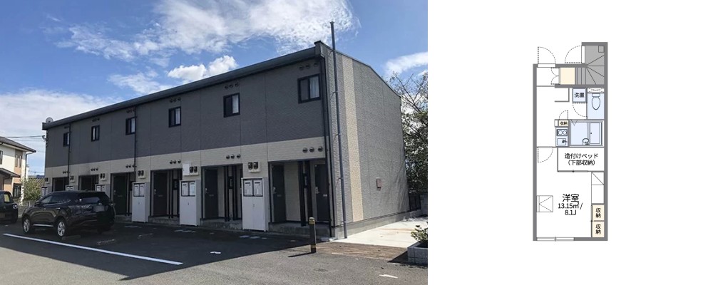 レオパレスこまつしま 102の外観と間取り図