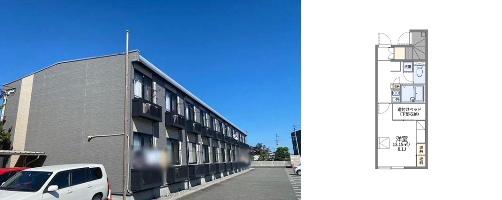 レオパレスROOT ワカミヤ 102の外観と間取り図