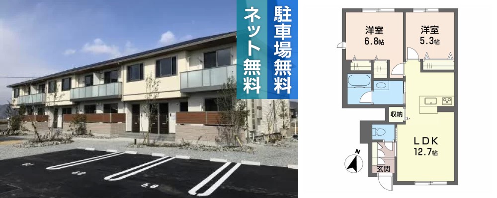 シャーメゾンガーデン松茂 D棟 A106の外観と間取り図