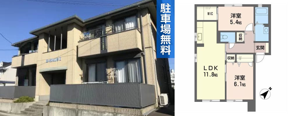 K-HAUS I棟 101の外観と間取り図