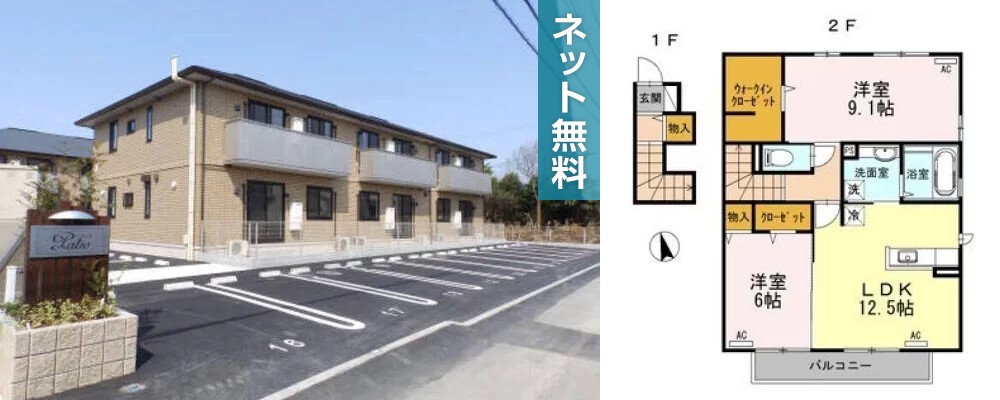 PATIO B棟 201の外観と間取り図