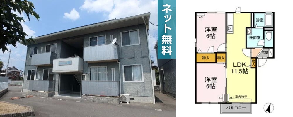 ブルーウイング B棟 105の外観と間取り図