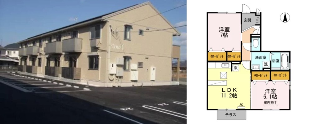 ラ・ソラーレ I棟 101の外観と間取り図