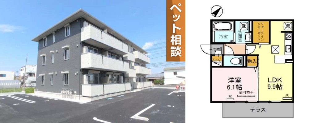 アムール21 F棟 105の外観と間取り図
