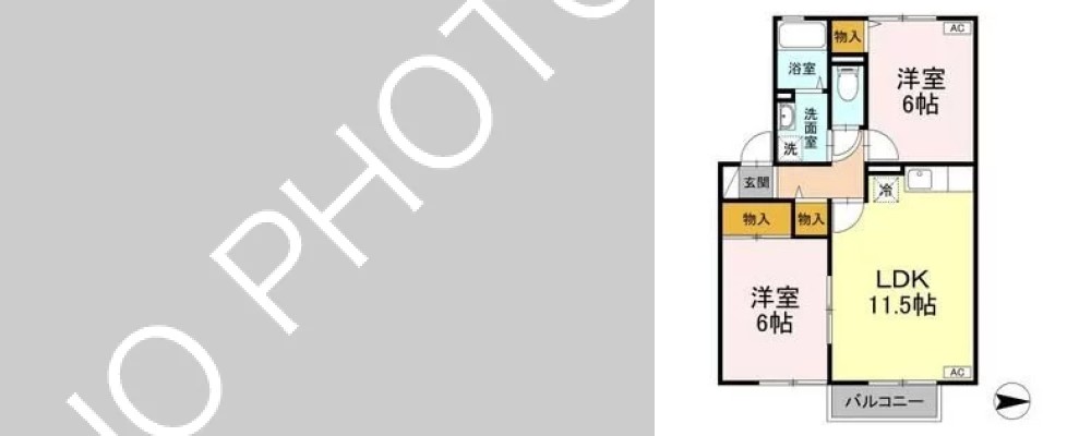 メゾンメール A棟 A203の外観と間取り図