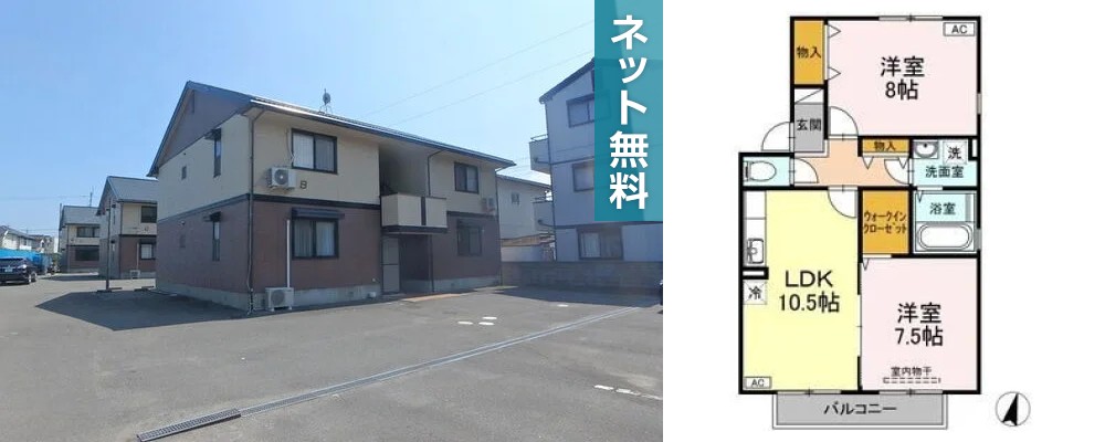 メゾン・リヴェール B棟 B201の外観と間取り図