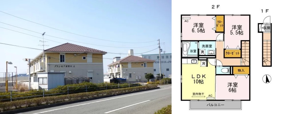 グランモア那賀川 A棟 203の外観と間取り図