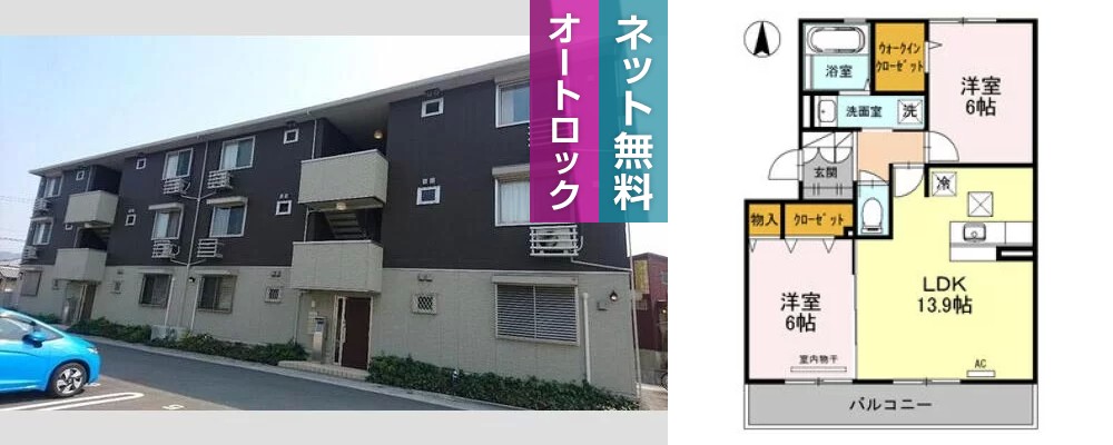 サンフラワー ガーデン B棟 B103の外観と間取り図