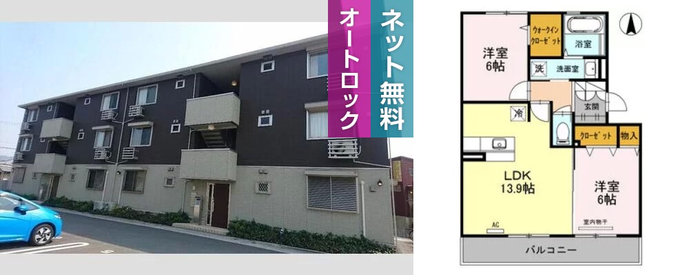 サンフラワー ガーデン B棟 B302の外観と間取り図