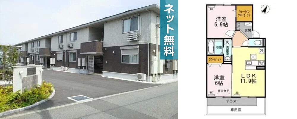 アムール21 E棟 E102の外観と間取り図