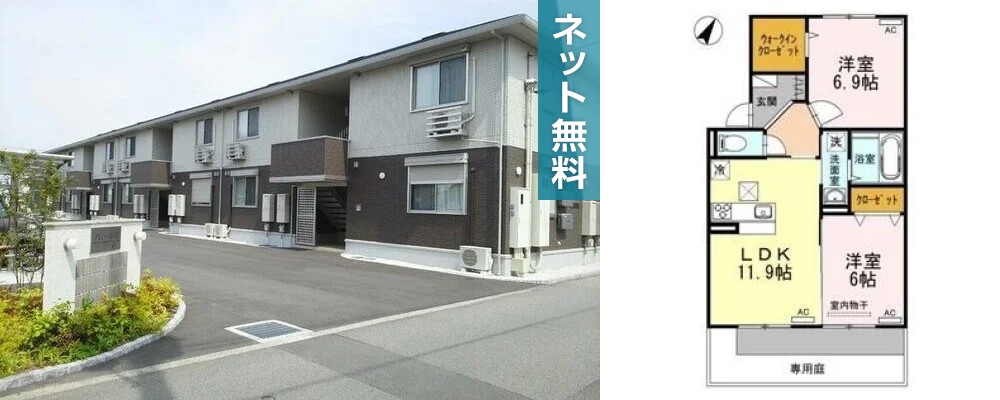 アムール21 E棟 E108の外観と間取り図