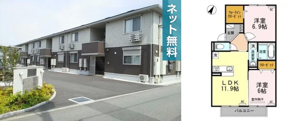 アムール21 E棟 E203の外観と間取り図