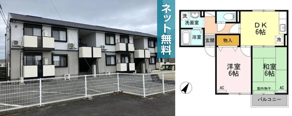 エスパシオ那賀川 B棟 103の外観と間取り図