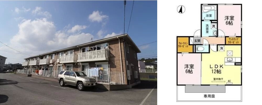 プリマ クレール B棟 101の外観と間取り図